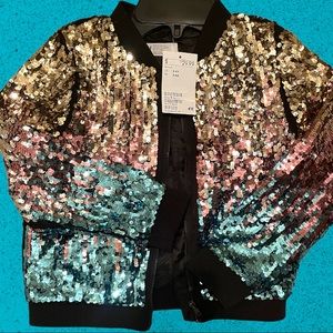 NWT H&M Girls Bomber Jacket with Sequins Size 5-6Y